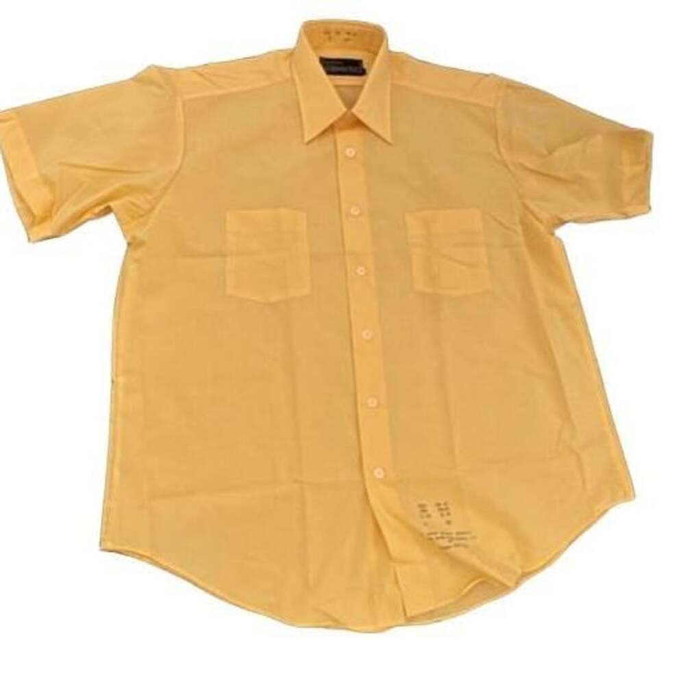 Vintage 70s Sears The Men’s Store Yellow Short Sleeve Dress Shirt 17 NWOT